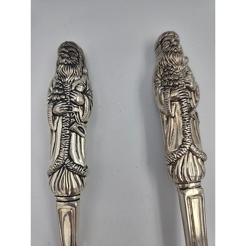 Vtg Godinger Silver Plate  Christmas Santa Serving Spoon & Pastry Dessert Server